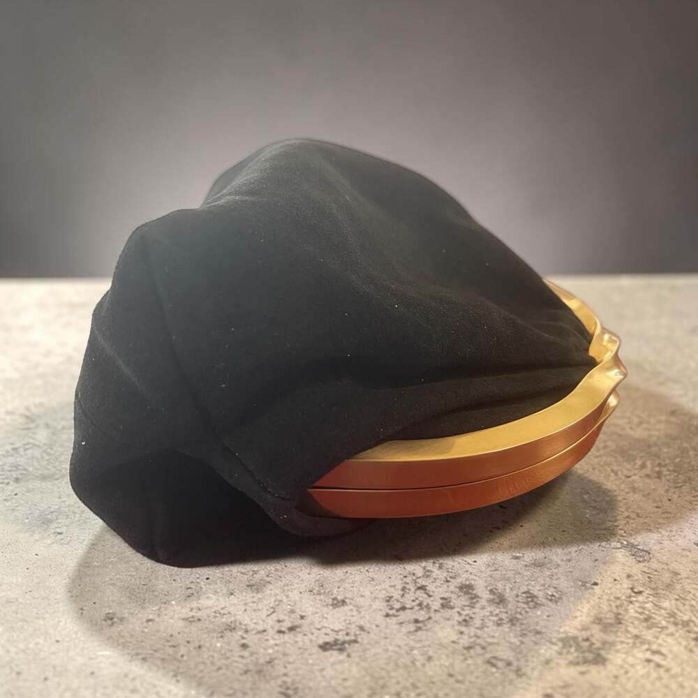 Donna Karan NY Vintage Black Suede Evening Clutch w/ Gold Tone Metal Knot Frame - Picture 3 of 4
